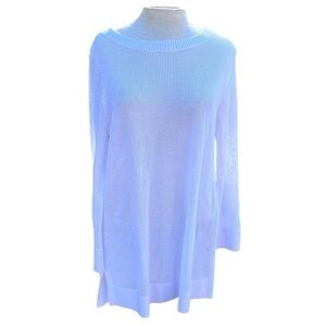 T by Talbots long sleeve open knit blouse, white, crew neck, womens medium